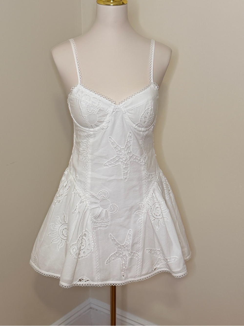 Sabo x Zaco White Starfish Eyelet Cotton Lace Mini Dress Size M US 6
